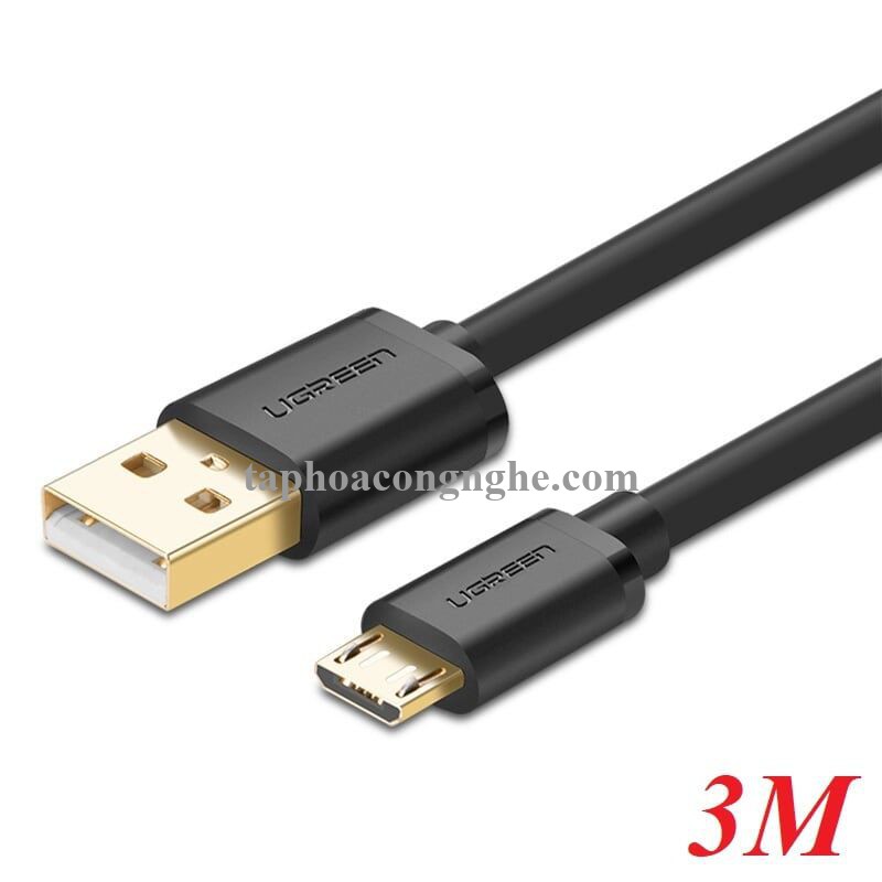 Ugreen 10839 3M màu Đen Cáp sạc truyền dữ liệu USB 2.0 sang MICRO USB lõi đồng US125 30010839